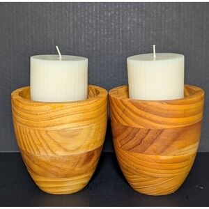 Hand Turned Wooden Votive/Small Pillar Candle Holders Set of Two